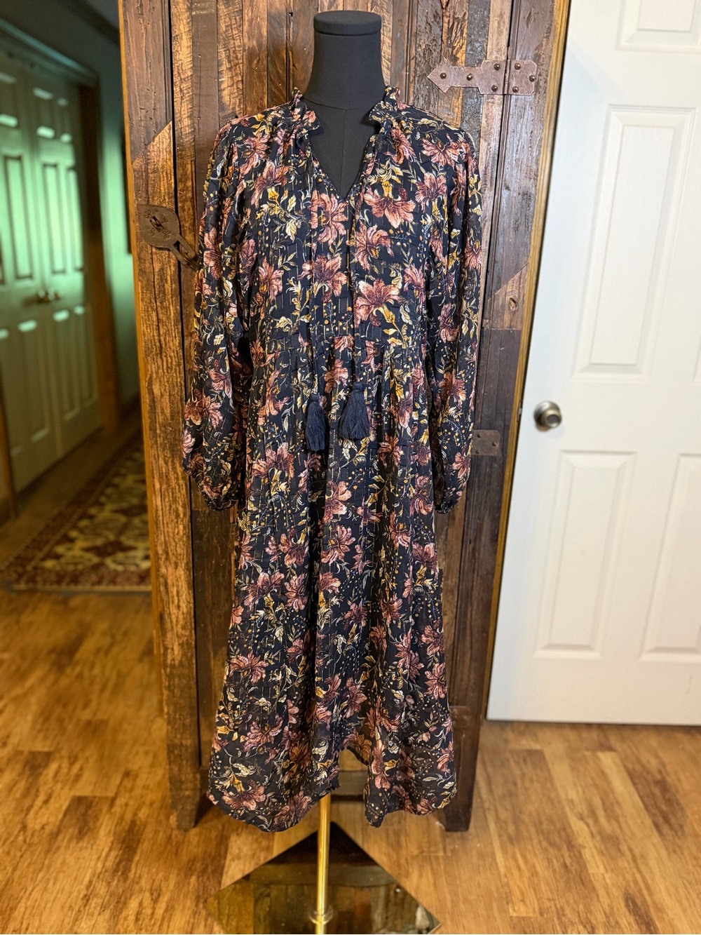 Cato Floral Boho lined Midi Dress 14/16W fall pics western dark academia